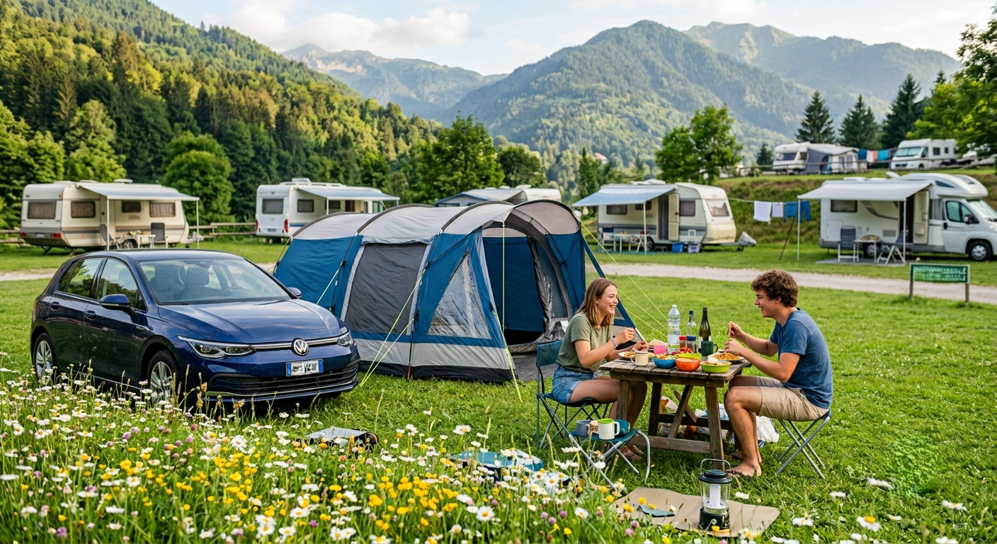 Campeggio con camper e tende